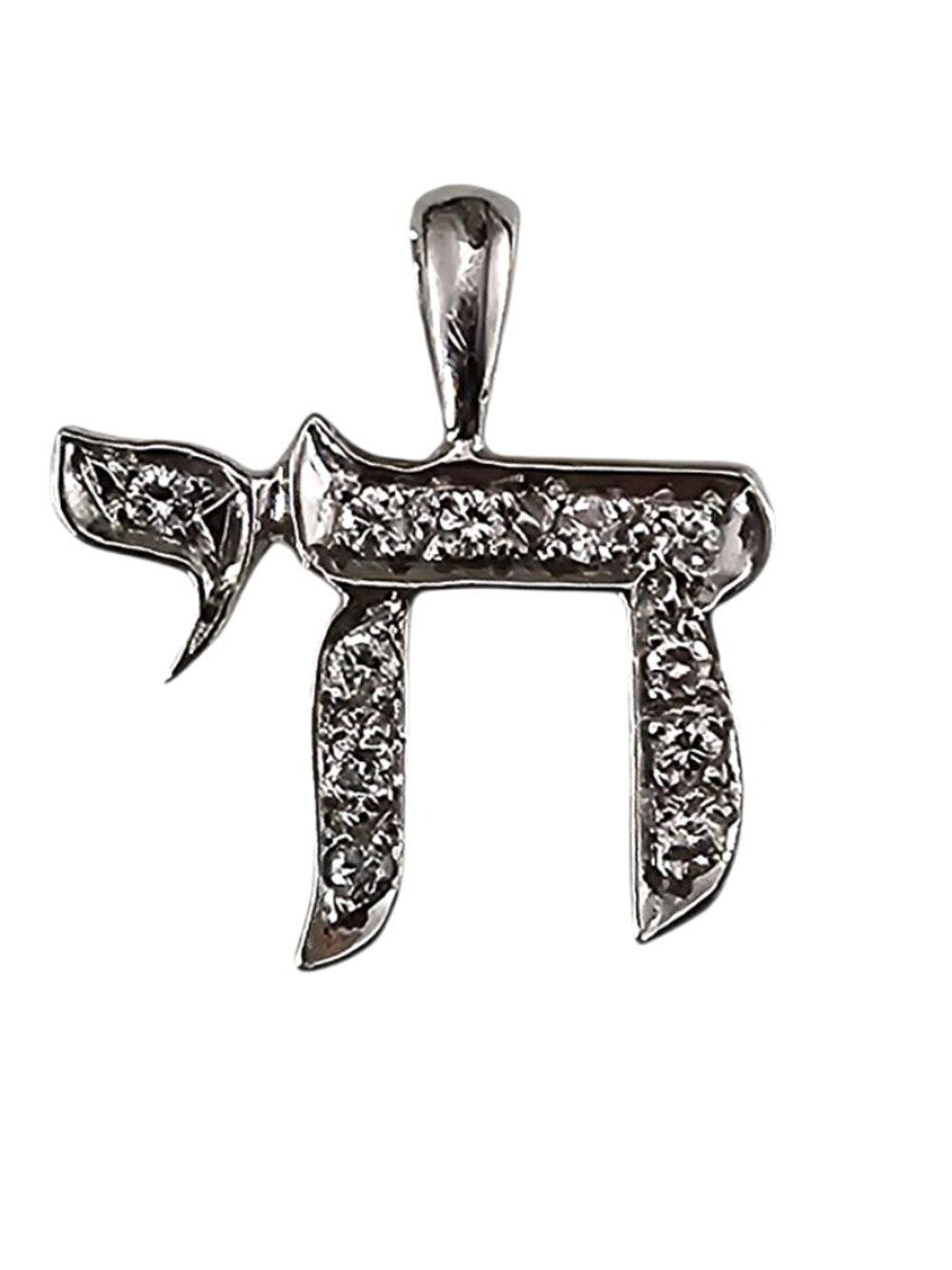 14K White Gold Diamond Chai Pendant #24948